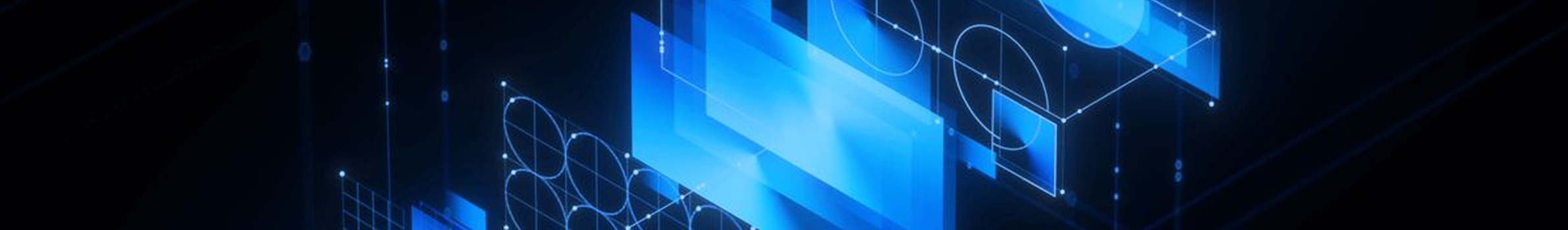 Digital interface with geometric graphic elements in shades of blue